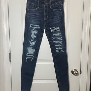 American Eagle Ripped Skinny Jeans Dark Wash Stretch Distressed Denim Women
